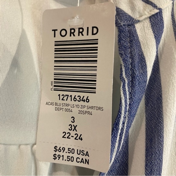 TORRID Sz 3 Blue & White Stripe Zip Front Drawstring  Shirt Dress New with Tags - Picture 14 of 15